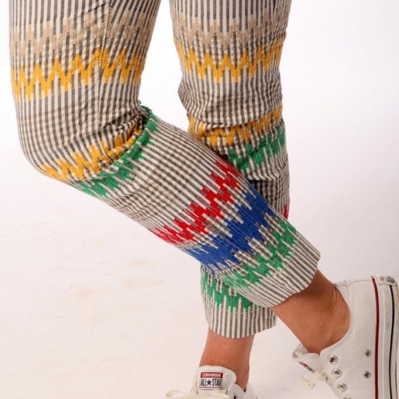 Anthropologie Cartonnier striped embroidered cropped pant 0 - Picture 3 of 13